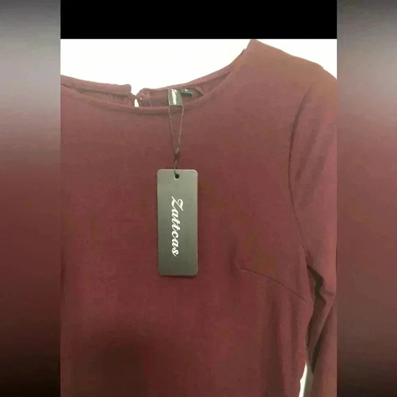 Deep Burgundy Ruffled Bell Sleeve Sheath Dress - Picture 8 of 13